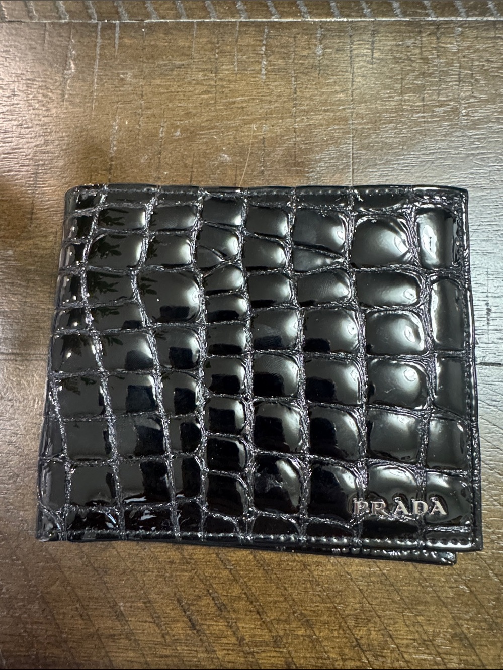 Prada Black Patent Croc-Embossed Money Clip